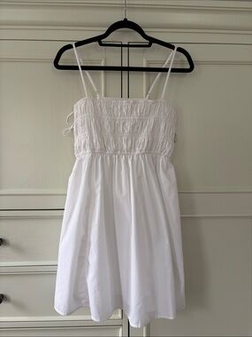 Abercrombie & Fitch White Smocked Babydoll Tie Mini Dress